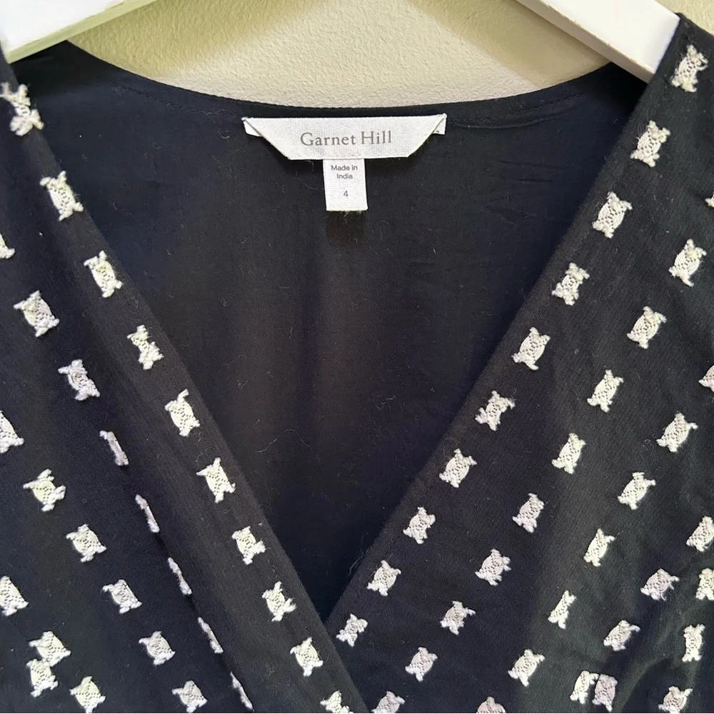 Garnet Hill ~new ~ Black Onyx Organic-Cotton Clip-Dot V-Neck Dress in size 4